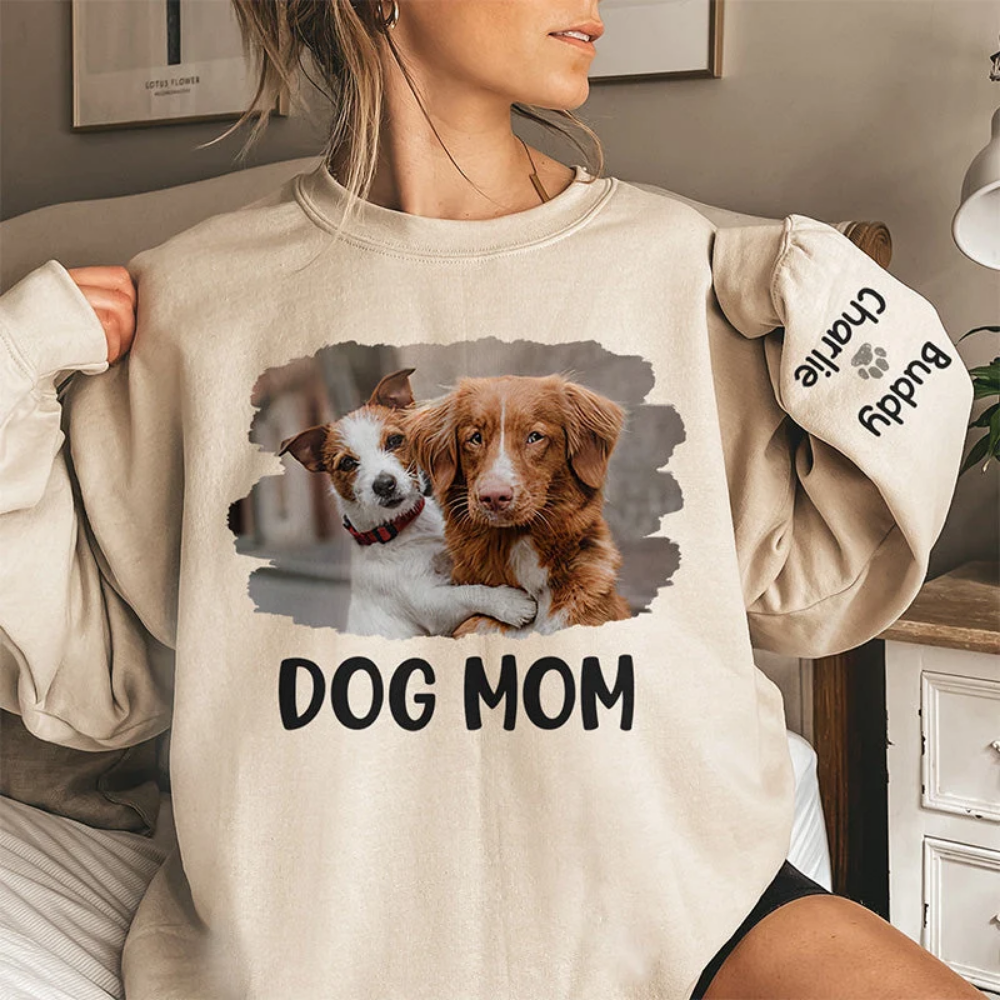 Dog Mom Custom Dog Photo Sweatshirt, Custom Pets Picture Sweatshirt 2D1008
