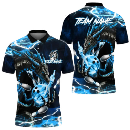 Custom Blue Dragon Thunder Bowling Polo Shirt Mens, Custom Dragon Bowling Shirts For Team BE0146