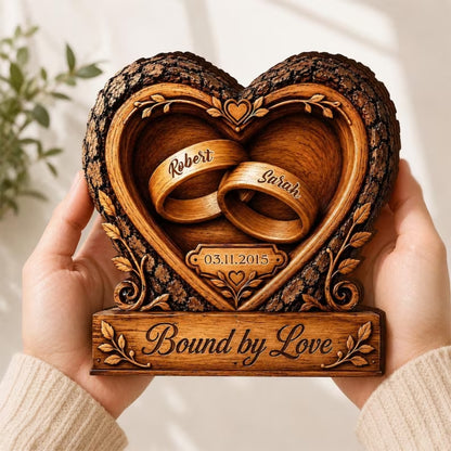 Bound By Love Personalized Couple Name And Date Layer Wooden Plaque, Custom Wedding Anniversary Wooden Block WD0881