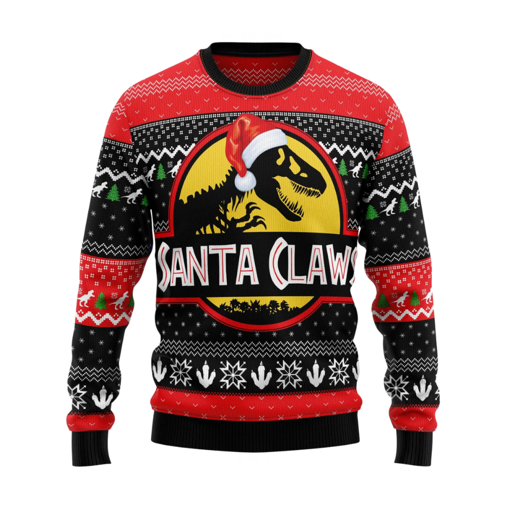 Santa Claws Dinosaur Ugly Christmas Sweatshirt, Dinosaur Xmas Ugly Sweater 2D1143