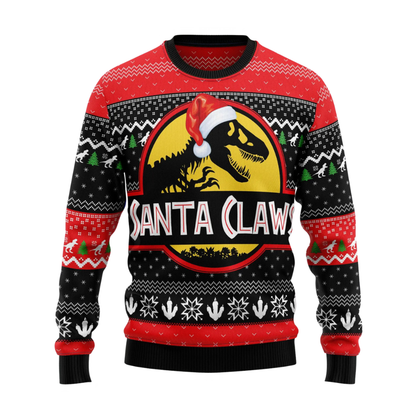 Santa Claws Dinosaur Ugly Christmas Sweatshirt, Dinosaur Xmas Ugly Sweater 2D1143