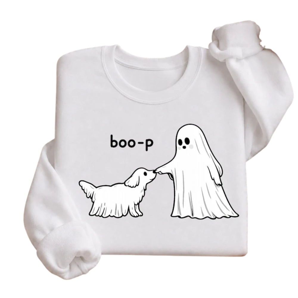 Boo-p Ghost And Dog Cute Sweatshirt, Halloween Sweatshirt For Dog Lover 2D0935