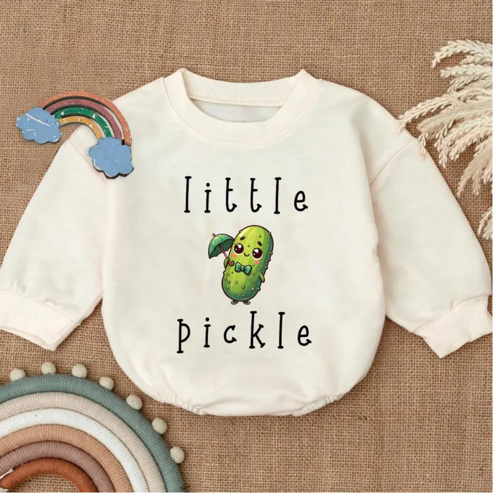 Little Pickle Baby Romper Sweatshirt, Pickle Lover Baby Romper Sweater BB0466
