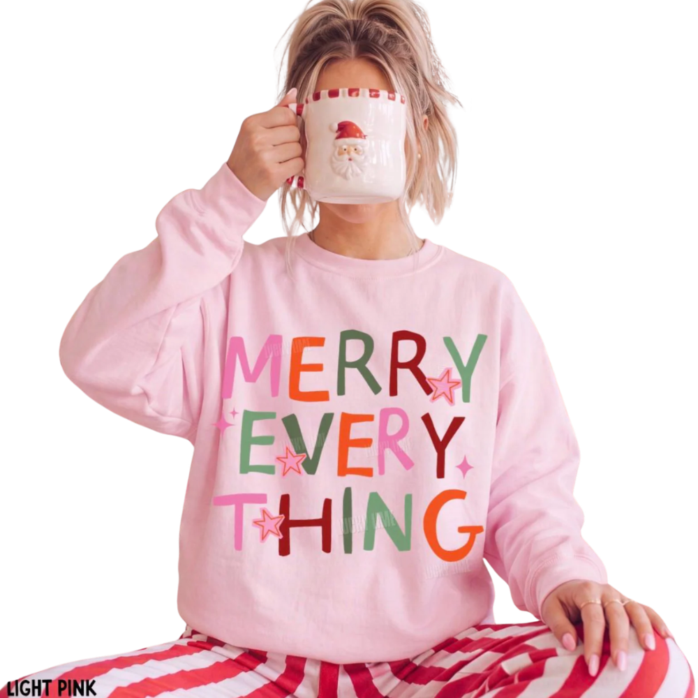 Merry Everything Preppy Xmas Sweatshirt, Christmas Sweatshirt For Women 2D1125