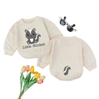 Little Stinker Baby Romper Sweatshirt, Skunk Baby Romper Sweater BB0589