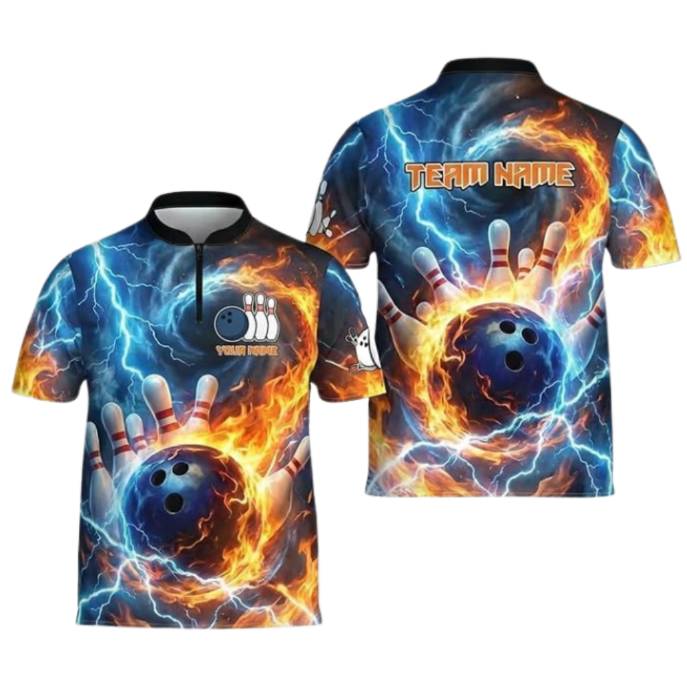 Custom Fire Thunder Bowling Jersey For Men, Custom Flame Bowling Team Shirt BZ0980