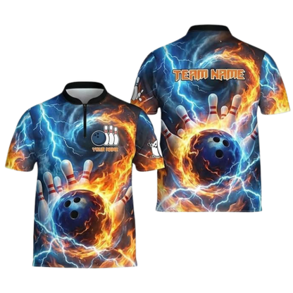 Custom Fire Thunder Bowling Jersey For Men, Custom Flame Bowling Team Shirt BZ0980
