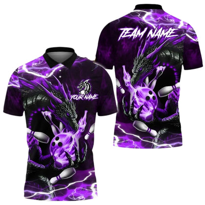 Custom Blue Dragon Thunder Bowling Polo Shirt Mens, Custom Dragon Bowling Shirts For Team BE0146