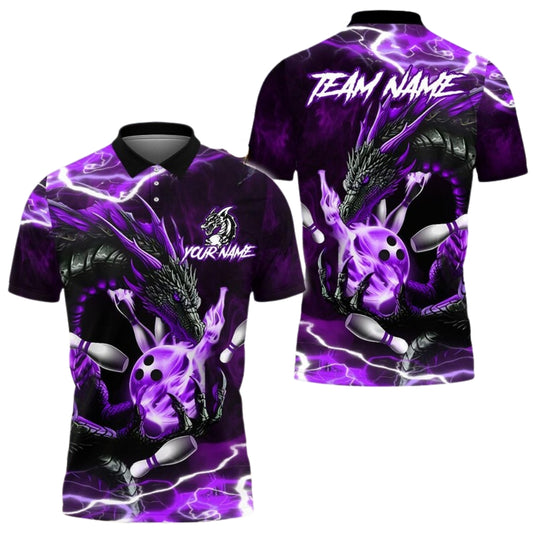 Custom Blue Dragon Thunder Bowling Polo Shirt Mens, Custom Dragon Bowling Shirts For Team BE0146