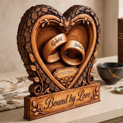 Bound By Love Personalized Couple Name And Date Layer Wooden Plaque, Custom Wedding Anniversary Wooden Block WD0881