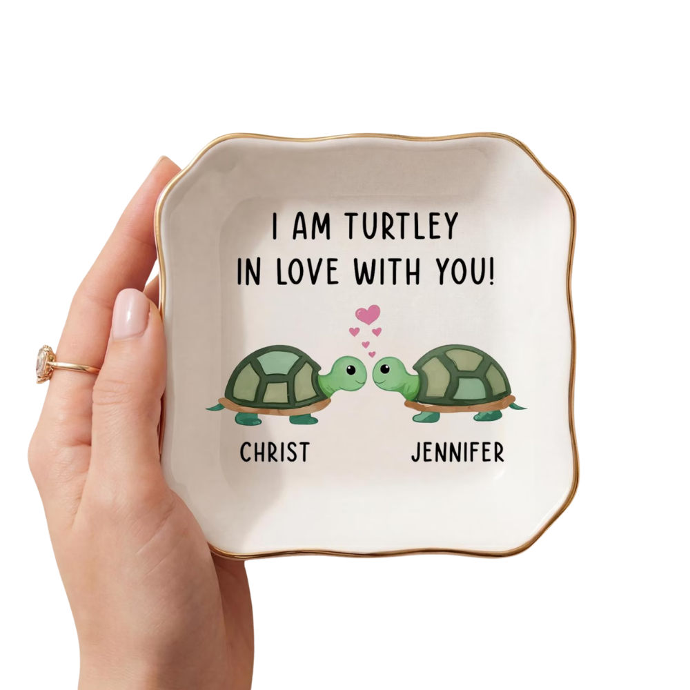 I Am Turtley In Love With You Custom Turtle Couple Jewelry Dish, Custom Turtle Wedding Ring Dish WD0469