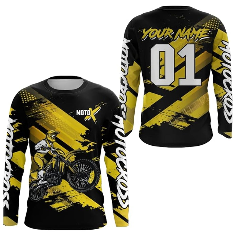 Custom Rider Motocross Black Green Long Sleeve Jersey Mens, Custom Racing Dirt Bike Jerseys MZ0100