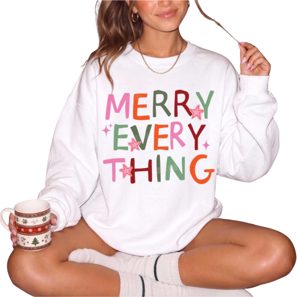 Merry Everything Preppy Xmas Sweatshirt, Christmas Sweatshirt For Women 2D1125