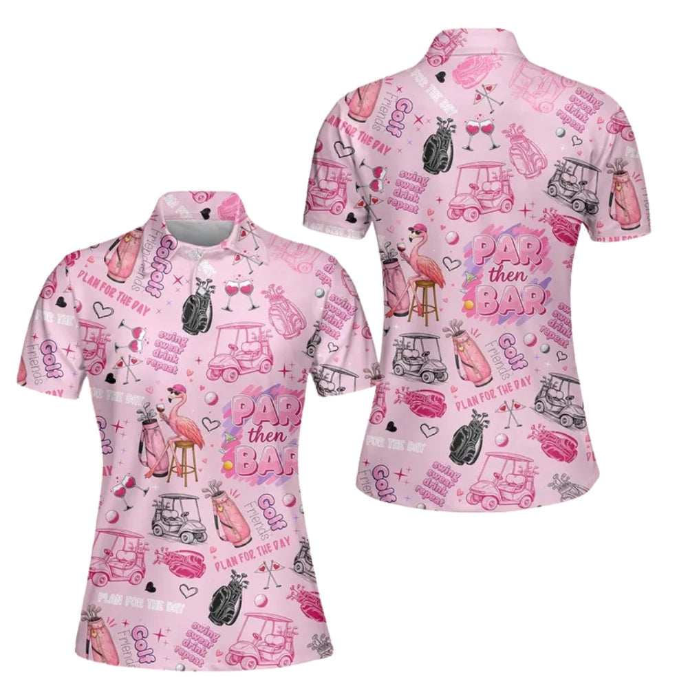 Par Then Par Flamingo Women's Golf Polo Shirt, Funny Flamingo Golf Shirts For Ladies GE0322