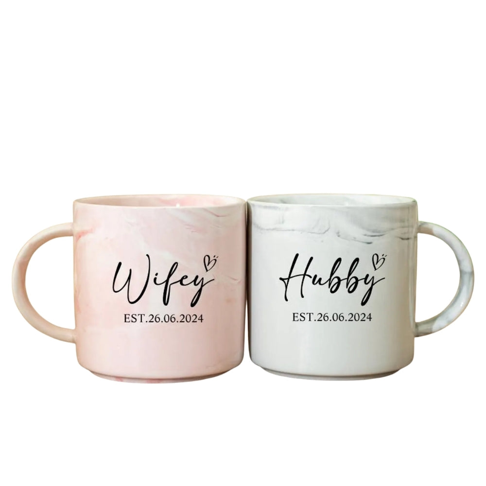 Personalized Mr Mrs Hubby Wifey Mugs, Custom Couple Coffee Mug For Wedding Engagement  WD0007