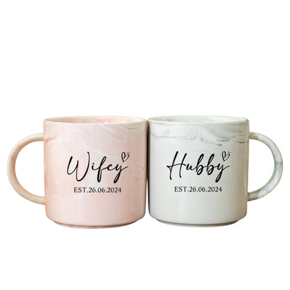 Personalized Mr Mrs Hubby Wifey Mugs, Custom Couple Coffee Mug For Wedding Engagement  WD0007