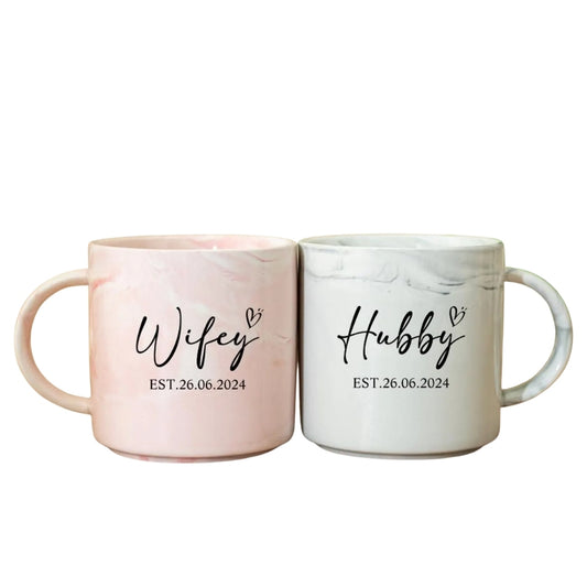 Personalized Mr Mrs Hubby Wifey Mugs, Custom Couple Coffee Mug For Wedding Engagement  WD0007