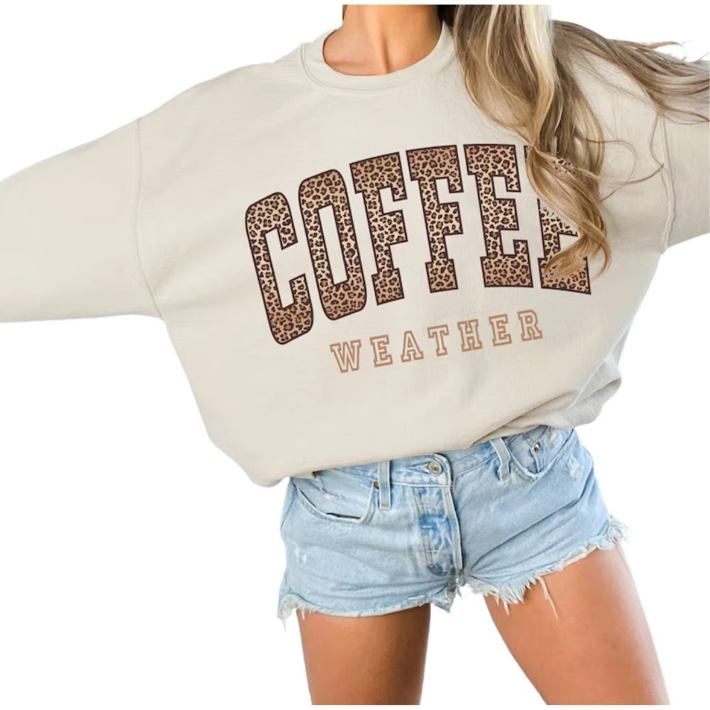 Coffee Weather Leopard Sweatshirt For Women, Coffee Lover Sweatshirts 2D0936