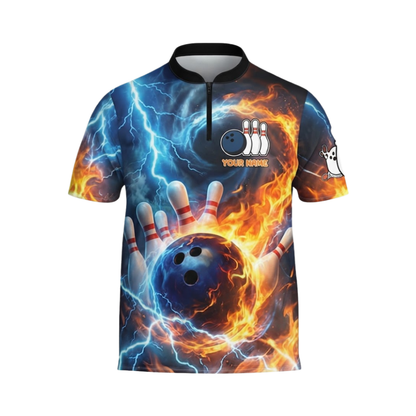Custom Fire Thunder Bowling Jersey For Men, Custom Flame Bowling Team Shirt BZ0980