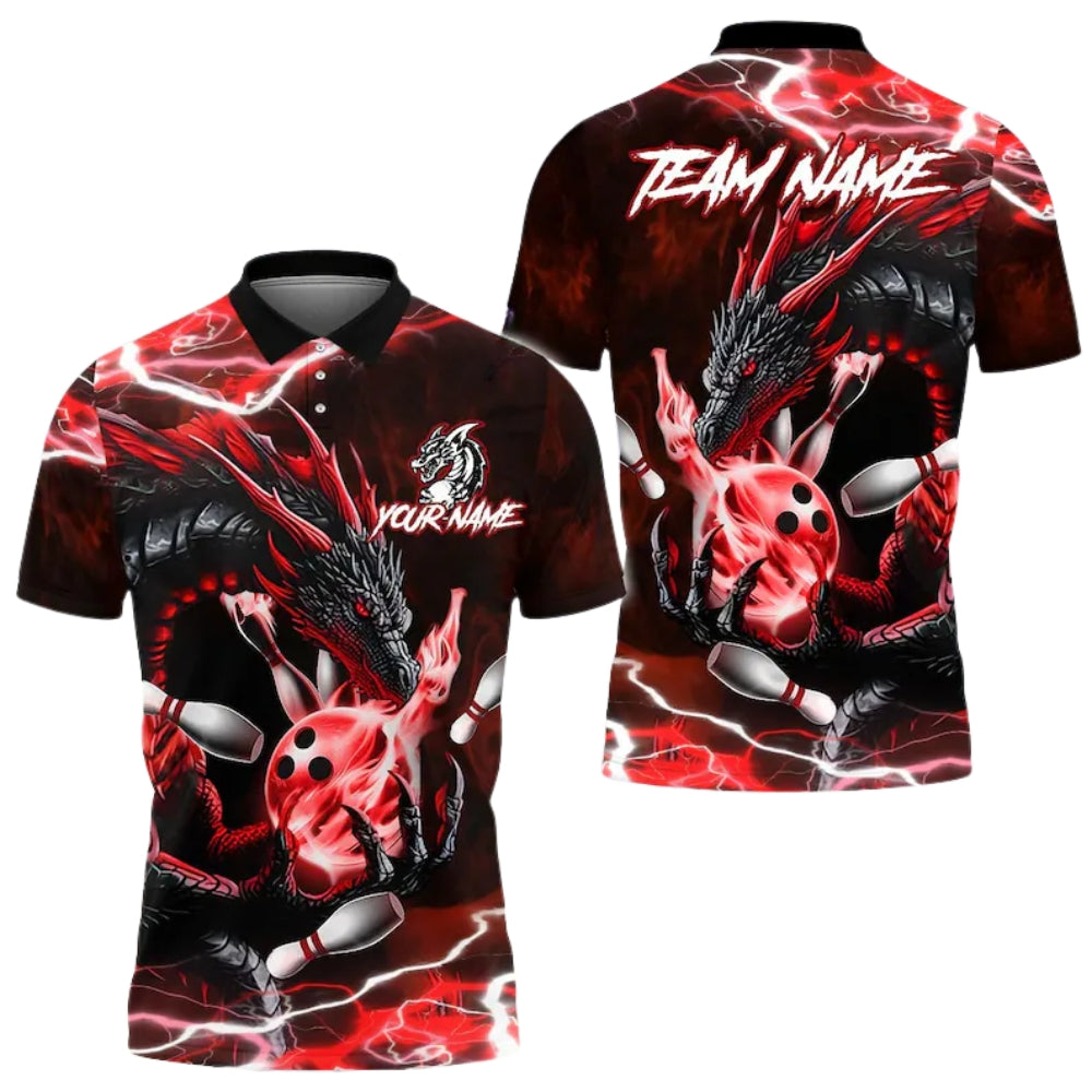 Custom Blue Dragon Thunder Bowling Polo Shirt Mens, Custom Dragon Bowling Shirts For Team BE0146