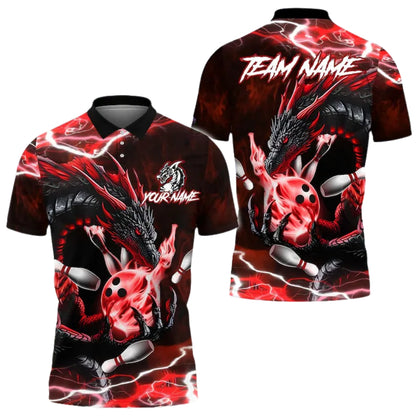 Custom Blue Dragon Thunder Bowling Polo Shirt Mens, Custom Dragon Bowling Shirts For Team BE0146