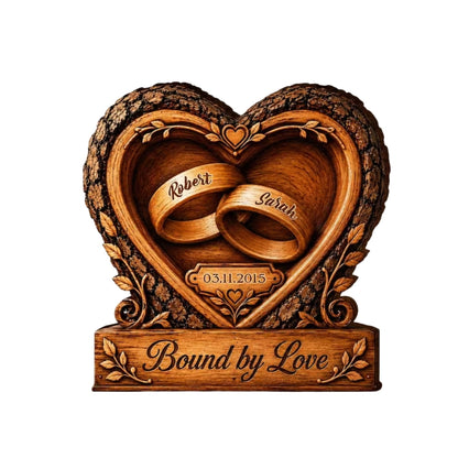 Bound By Love Personalized Couple Name And Date Layer Wooden Plaque, Custom Wedding Anniversary Wooden Block WD0881