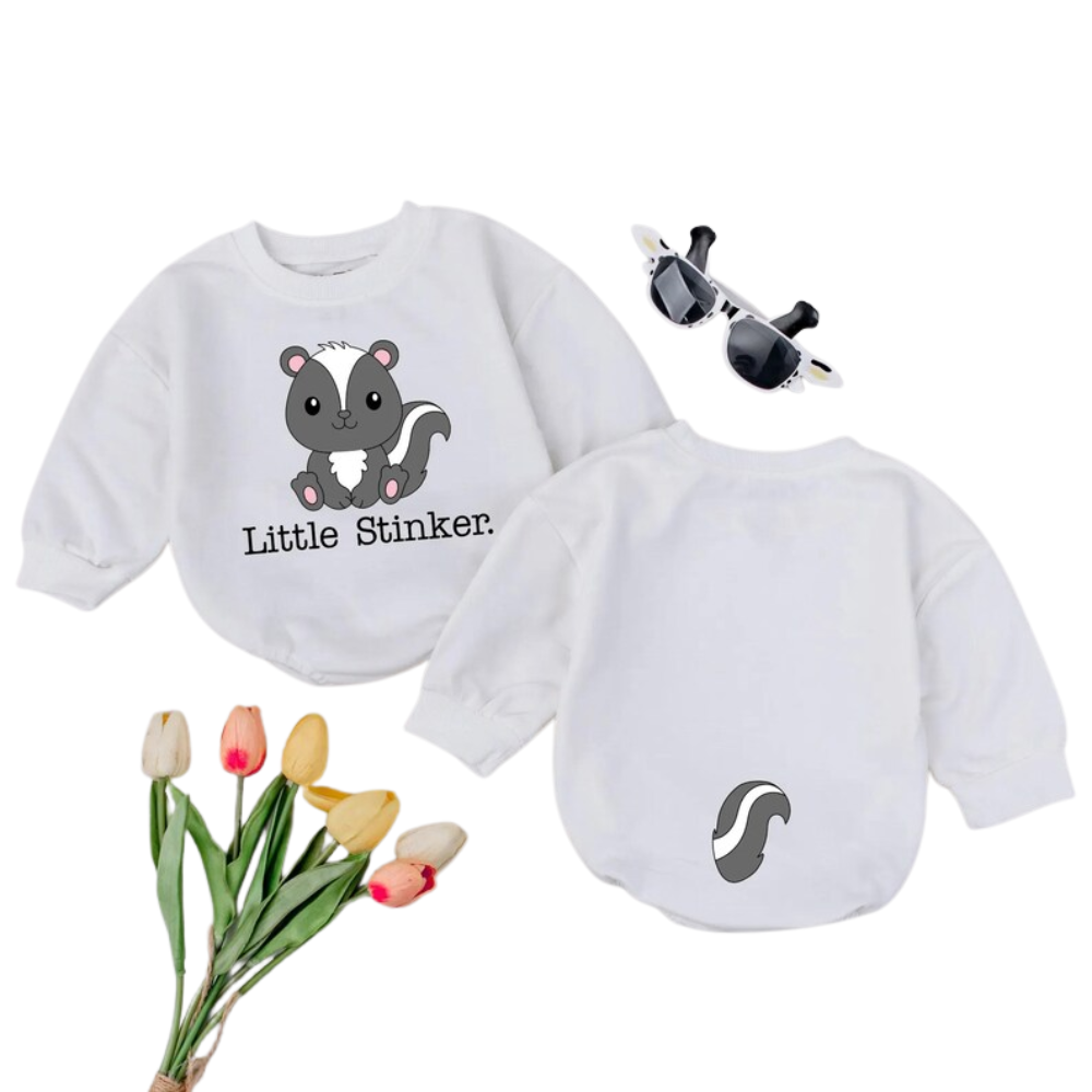 Little Stinker Baby Romper Sweatshirt, Skunk Baby Romper Sweater BB0589