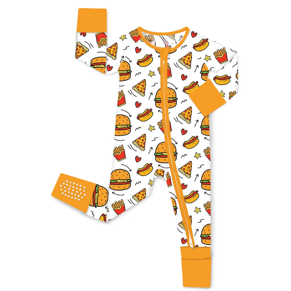Hamburger Baby Romper Zipper Convertible, Food Hamburger Lover Baby Romper Convertible BB0414