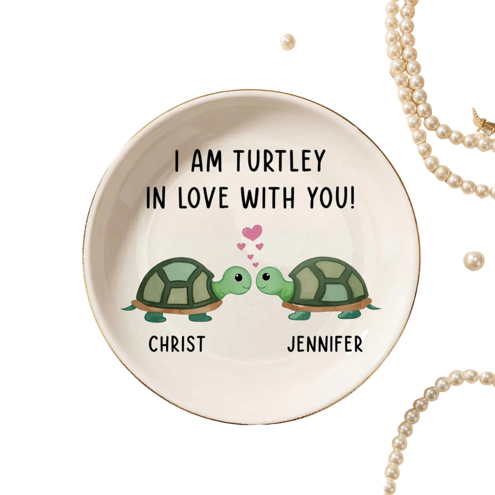 I Am Turtley In Love With You Custom Turtle Couple Jewelry Dish, Custom Turtle Wedding Ring Dish WD0469