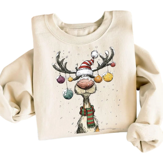 Womens Christmas Reindeer Sweatshirt, Vintage Reindeer Sweatshirt 2D0623