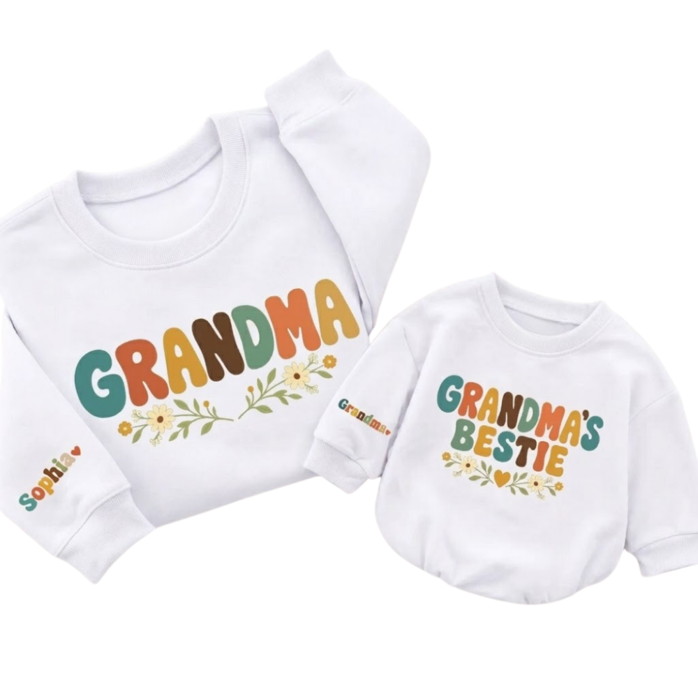 Personalized Grandma And Grandma's Bestie Matching Sweatshirt, Custom Grandmother And Baby Sweater Matching ET1672