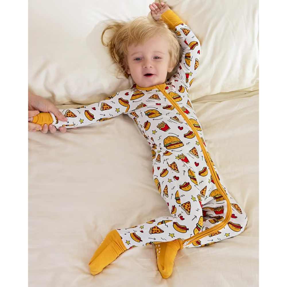 Hamburger Baby Romper Zipper Convertible, Food Hamburger Lover Baby Romper Convertible BB0414