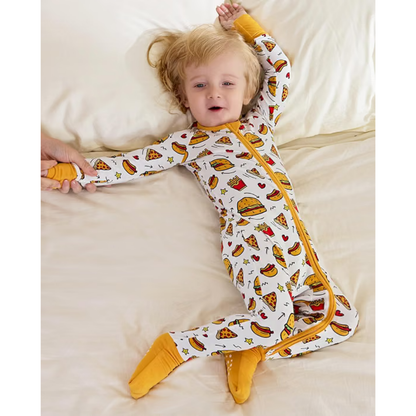 Hamburger Baby Romper Zipper Convertible, Food Hamburger Lover Baby Romper Convertible BB0414