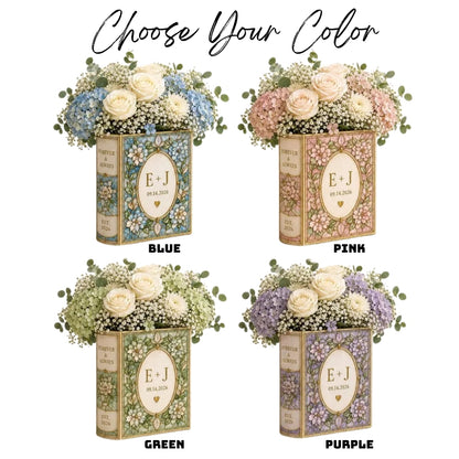 Personalized Floral Ceramic Book Vase For Wedding, Custom Wedding Vase WD0363