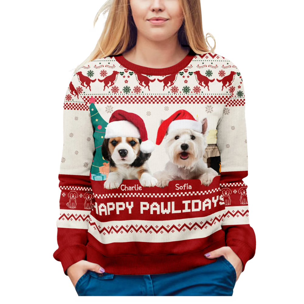 Custom Dog Photo Christmas Ugly Sweatshirt For Men Women, Custom Pet Ugly Christmas Sweater 2D1145