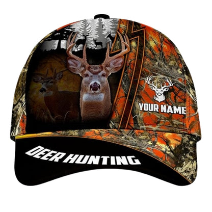 Deer Hunting Custom Orange Camo Baseball Cap, Custom Deer Caps For Hunters CP0257