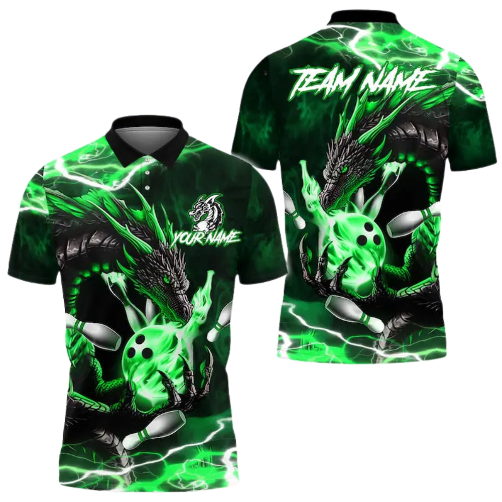Custom Blue Dragon Thunder Bowling Polo Shirt Mens, Custom Dragon Bowling Shirts For Team BE0146