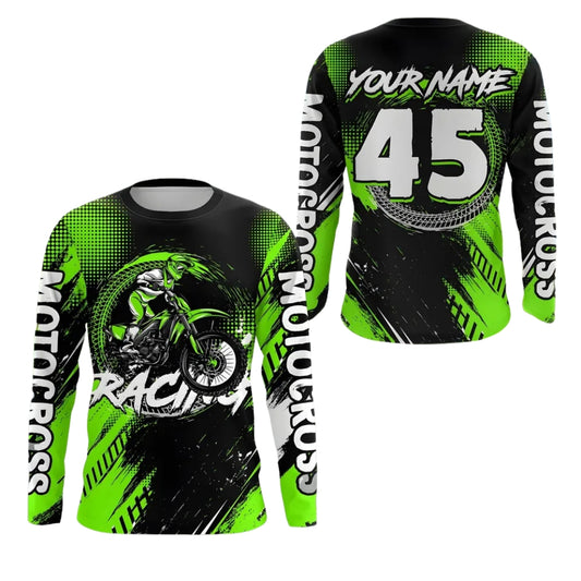 Custom Mens Racing Motocross Long Sleeve Jersey Green, Personalized Dirt Bike Shirts With Name Number MZ0101