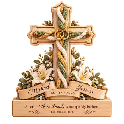 A Cord Of Three Strands Is Not Quickly Broken Custom Christian Wedding Layer Wooden Block, Custom Wedding Religious Wooden Plaque WD0882