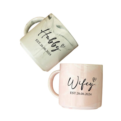 Personalized Mr Mrs Hubby Wifey Mugs, Custom Couple Coffee Mug For Wedding Engagement  WD0007