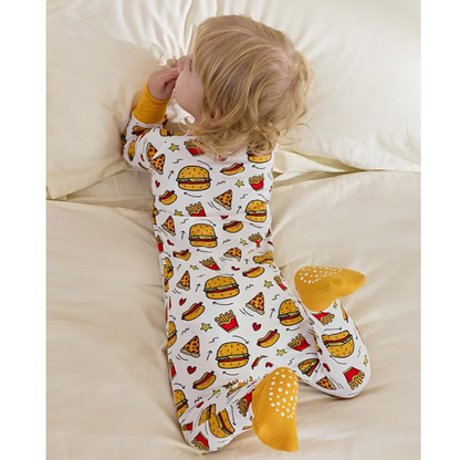 Hamburger Baby Romper Zipper Convertible, Food Hamburger Lover Baby Romper Convertible BB0414