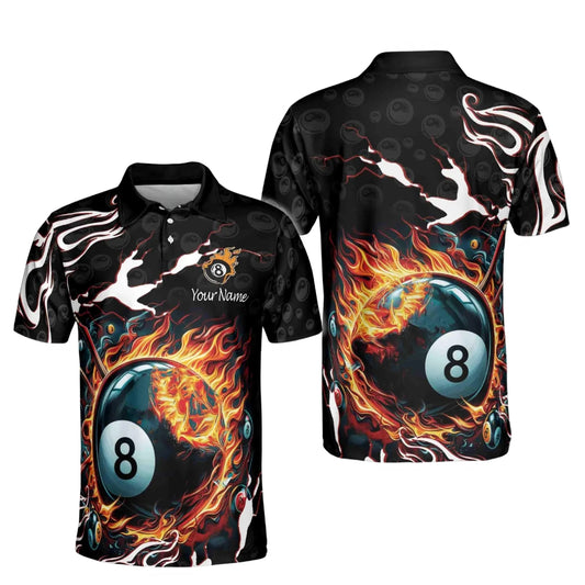 Custom Flame 8 Ball Billiard Polo Shirt For Mens, Custom Flame Billiard Shirts BIE0044