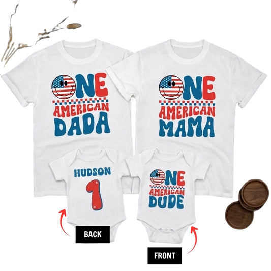 One American Dude Personalized First Birthday 4th Of July Family Matching T Shirt, Custom 1st Birthday Patriotic Family Shirts ET1072