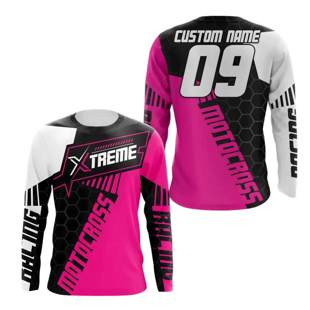 Custom Name Number Black Pink Motocross Long Sleeve Jersey For Men, Custom Motocross Jerseys MZ0102