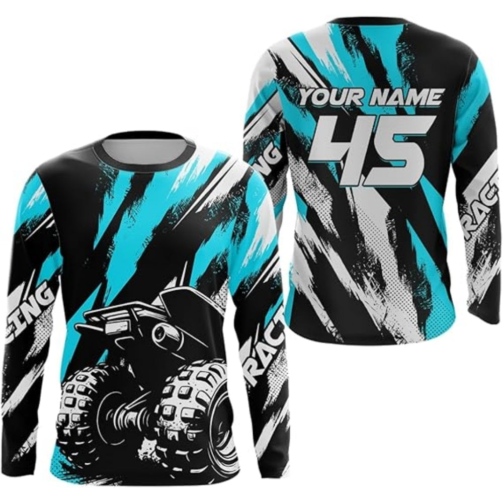 Custom Men's ATV Racing Blue Long Sleeve Jersey, Custom ATV Shirts MZ0018