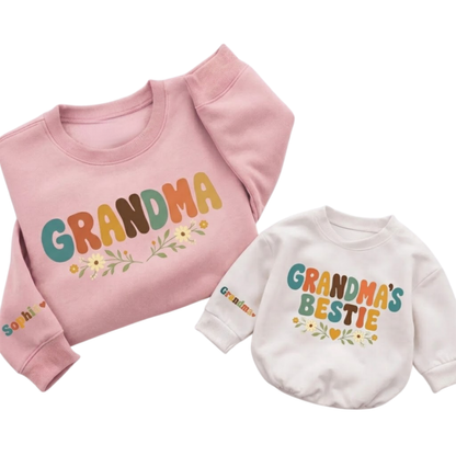 Personalized Grandma And Grandma's Bestie Matching Sweatshirt, Custom Grandmother And Baby Sweater Matching ET1672