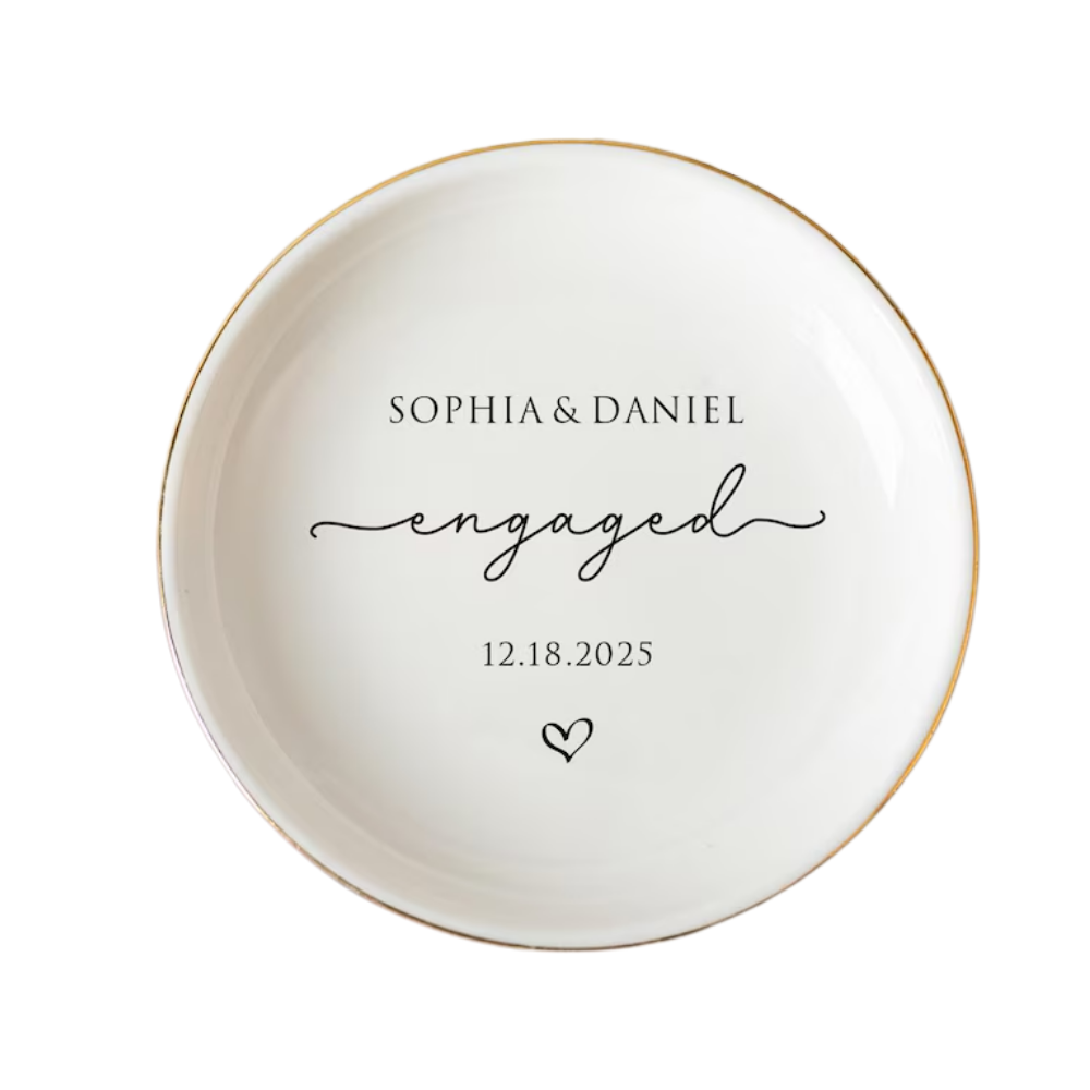 Custom Engaged Couple Name Jewelry Dish, Custom Engagement Ring Dish WD0470