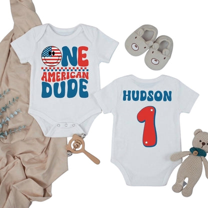 One American Dude Personalized First Birthday 4th Of July Family Matching T Shirt, Custom 1st Birthday Patriotic Family Shirts ET1072