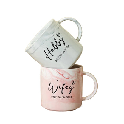 Personalized Mr Mrs Hubby Wifey Mugs, Custom Couple Coffee Mug For Wedding Engagement  WD0007