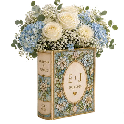 Personalized Floral Ceramic Book Vase For Wedding, Custom Wedding Vase WD0363